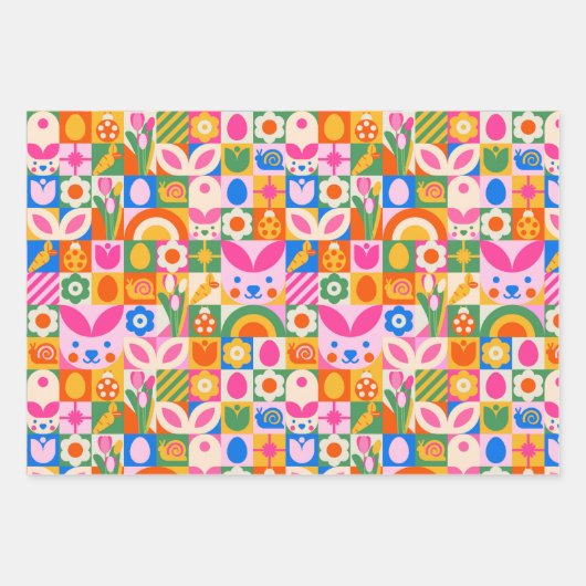 Eigenzinnige kleurrijke esthetische lente Pasen Th Inpakpapier Vel (Voorkant)