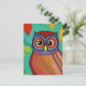 Eigenzinnige Kleurrijke Folk Art Abstracte Uil Briefkaart (Staand voorkant)