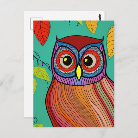 Eigenzinnige Kleurrijke Folk Art Abstracte Uil Briefkaart (Voorkant / Achterkant)