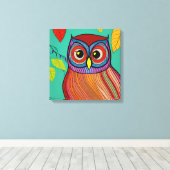 Eigenzinnige Kleurrijke Folk Art Abstracte Uil Canvas Afdruk (Insitu (Houten vloer))