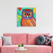 Eigenzinnige Kleurrijke Folk Art Abstracte Uil Canvas Afdruk (Insitu (Woonkamer))