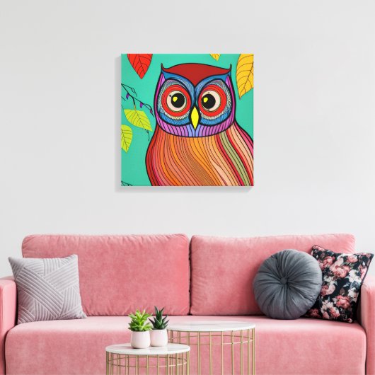 Eigenzinnige Kleurrijke Folk Art Abstracte Uil Canvas Afdruk (Insitu (Woonkamer))