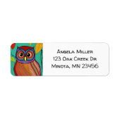 Eigenzinnige Kleurrijke Folk Art Abstracte Uil Etiket (Voorkant)