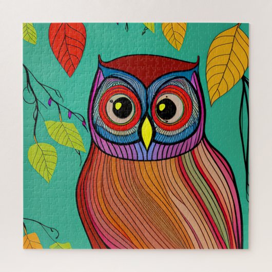 Eigenzinnige Kleurrijke Folk Art Abstracte Uil Legpuzzel (Verticaal)