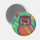 Eigenzinnige Kleurrijke Folk Art Abstracte Uil Magneet (Voorkant / Achterkant)