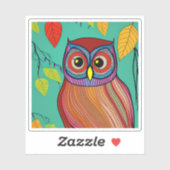 Eigenzinnige Kleurrijke Folk Art Abstracte Uil Sticker (Vel)