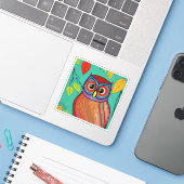 Eigenzinnige Kleurrijke Folk Art Abstracte Uil Sticker (Laptop met iPhone)