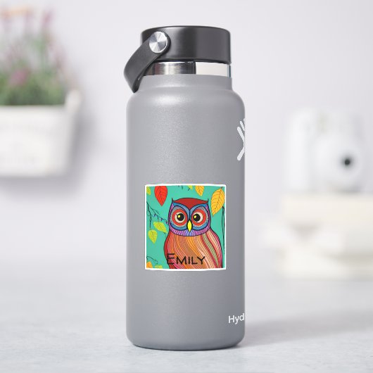 Eigenzinnige Kleurrijke Folk Art Abstracte Uil Sticker (HydroFlask)