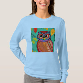 Eigenzinnige Kleurrijke Folk Art Abstracte Uil T-shirt