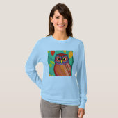 Eigenzinnige Kleurrijke Folk Art Abstracte Uil T-shirt (Voorkant volledig)