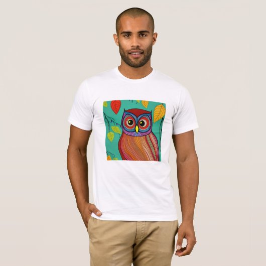 Eigenzinnige Kleurrijke Folk Art Abstracte Uil T-shirt (Voorkant volledig)
