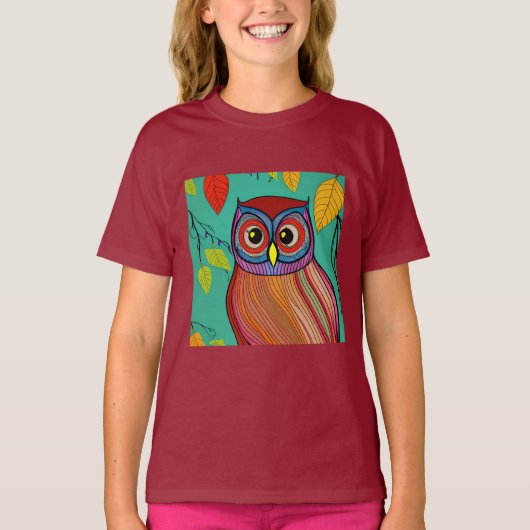 Eigenzinnige Kleurrijke Folk Art Abstracte Uil T-shirt (Voorkant)