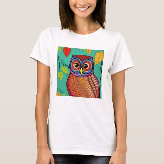 Eigenzinnige Kleurrijke Folk Art Abstracte Uil T-shirt (Voorkant)