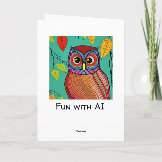 Eigenzinnige Kleurrijke Folk Art Abstracte Uil Ver Kaart (Achterkant)