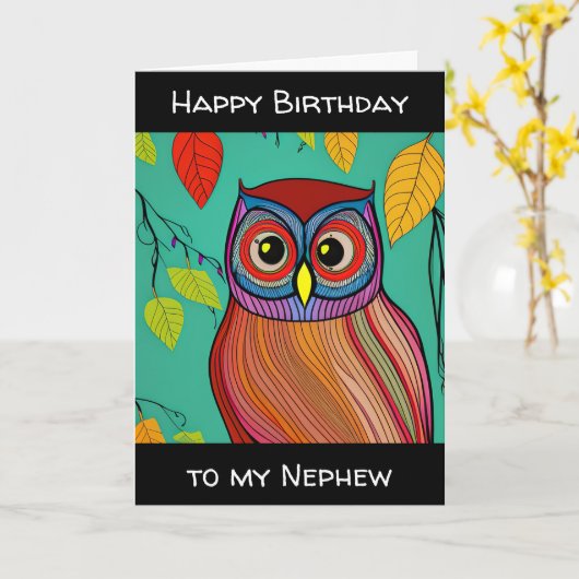 Eigenzinnige Kleurrijke Folk Art Abstracte Uil Ver Kaart (Gele Bloem)