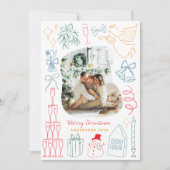 Eigenzinnige Kleurrijke Kerstfoto Hand getrokken D Feestdagenkaart (Voorkant)