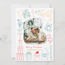 Eigenzinnige Kleurrijke Kerstfoto Hand getrokken D Feestdagenkaart