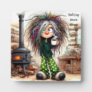 Eigenzinnige koffie dame bijna menselijke tafelbla fotoplaat