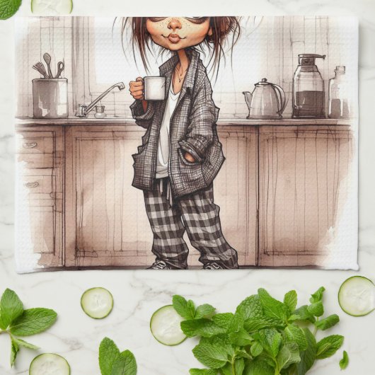 Eigenzinnige koffie dame kan je keukenhanddoeken n (Gevouwen)