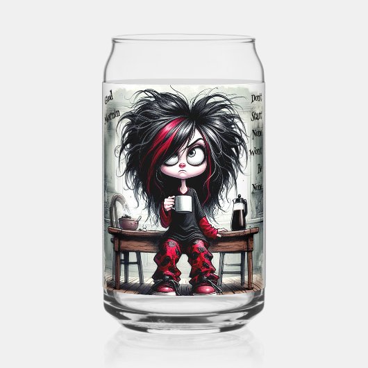 Eigenzinnige koffie dame niet beginnen met drinkge blikvorm glas (Achterkant)