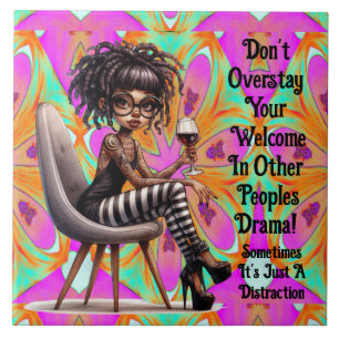 Eigenzinnige Lady Tattoos & Wijndrama Keramische T Tegeltje