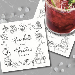 Eigenzinnige leuke hand getrokken grillige bruilof servet