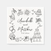 Eigenzinnige leuke hand getrokken grillige bruilof servet (Voorkant)