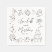 Eigenzinnige leuke hand getrokken grillige bruilof servet (Voorkant)