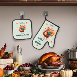 Eigenzinnige lichtgroene Waterverf Turkije Thanksg Ovenwant & Pannenlap Set
