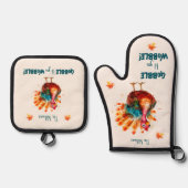 Eigenzinnige Light Peach Waterverf Turkije Thanksg Ovenwant & Pannenlap Set (Voorkant)