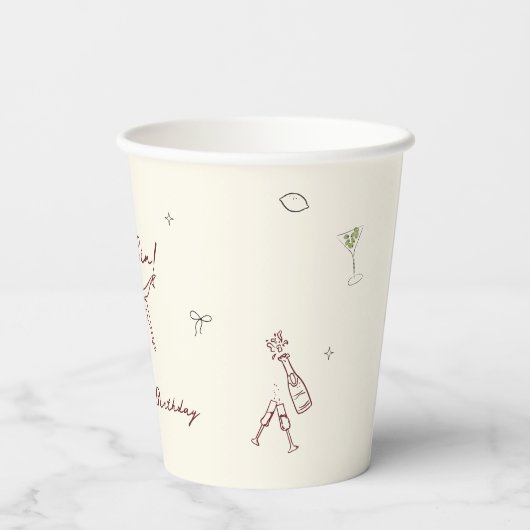 Eigenzinnige Maroon Hand getrokken Cin Cin Martini Papieren Bekers (Achterkant)