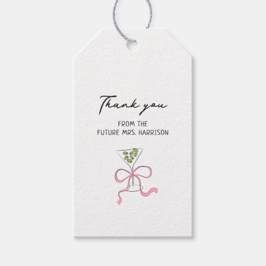 Eigenzinnige Martini Boog Handgetekende Bruidsdouc Cadeaulabel (Voorkant)