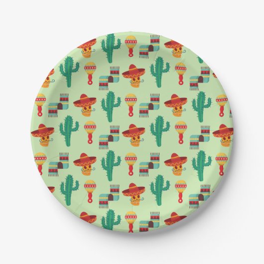 Eigenzinnige Mexicaanse Cactus en Sombrero Patroon Papieren Bordje (Voorkant)