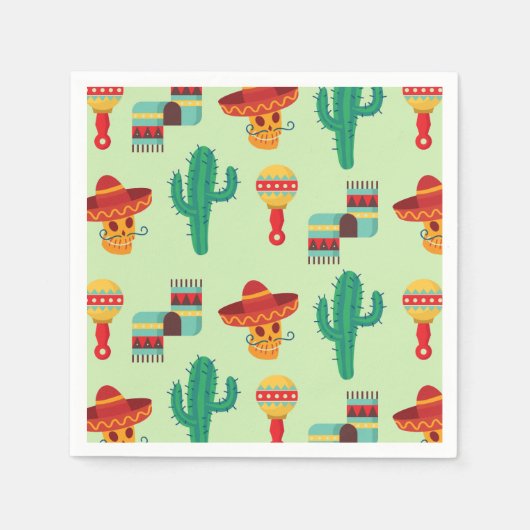 Eigenzinnige Mexicaanse Cactus en Sombrero Patroon Servet (Voorkant)