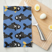 Eigenzinnige Naadloze Zwarte Vis Patroon Keuken Ha Theedoek (Quarter Fold)