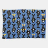 Eigenzinnige Naadloze Zwarte Vis Patroon Keuken Ha Theedoek (Horizontaal)