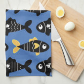 Eigenzinnige Naadloze Zwarte Vis Patroon Keuken Ha Theedoek (Quarter Fold)