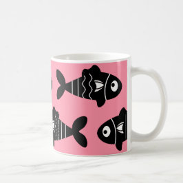 Eigenzinnige Naadloze Zwarte Vis Patroon met Roze Koffiemok