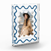 Eigenzinnige Navy Blue Wavy Line Afstuderen Keepsa Fotoblokken (Links)