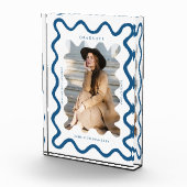 Eigenzinnige Navy Blue Wavy Line Afstuderen Keepsa Fotoblokken (Rechts)