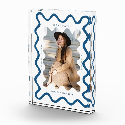 Eigenzinnige Navy Blue Wavy Line Afstuderen Keepsa Fotoblokken (Rechts)