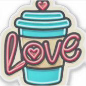 Eigenzinnige Neon Cartoon Coffee Cup Love Die-Cut Sticker (Voorkant)