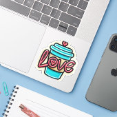 Eigenzinnige Neon Cartoon Coffee Cup Love Die-Cut Sticker (Laptop met iPhone)