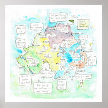 Eigenzinnige Noord-Ierse kaart met gezegden.