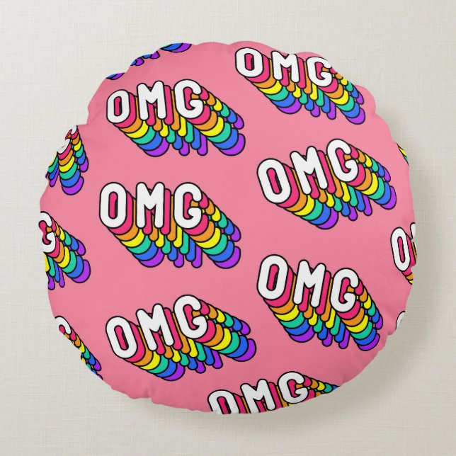 Eigenzinnige OMG Roze Comic Wallpaper Rond Kussen (Voorkant)