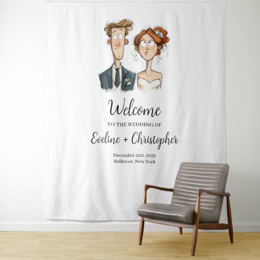 Eigenzinnige paar bruiloft achtergrond Waterverf b Wandkleed (In situ)