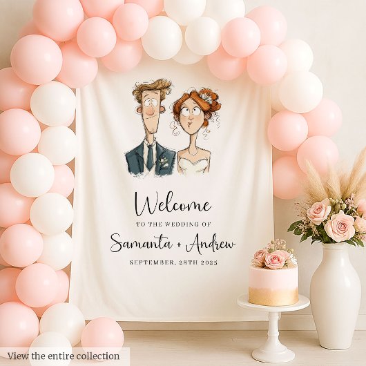 Eigenzinnige paar bruiloft achtergrond Waterverf b Wandkleed