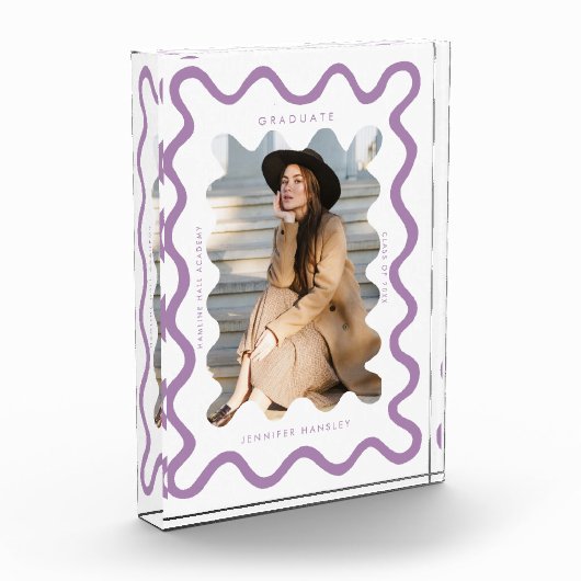 Eigenzinnige Paarse Wavy Line Afstuderen Keepsake Fotoblokken (Links)