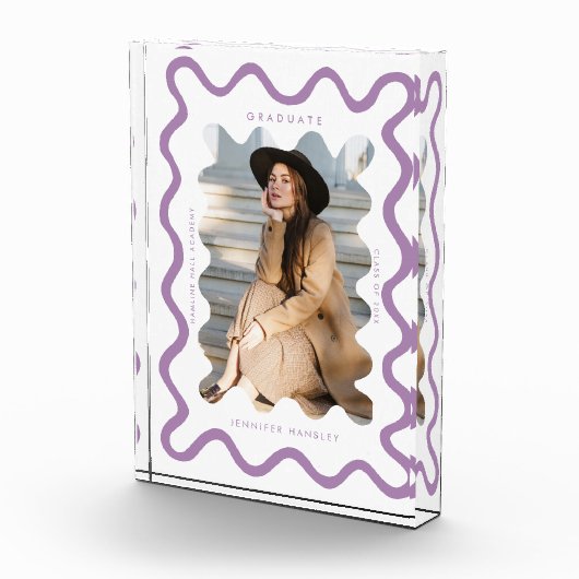 Eigenzinnige Paarse Wavy Line Afstuderen Keepsake Fotoblokken (Rechts)