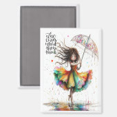 Eigenzinnige paraplu meisje die zorgt voor magneet (Voorkant / Achterkant)